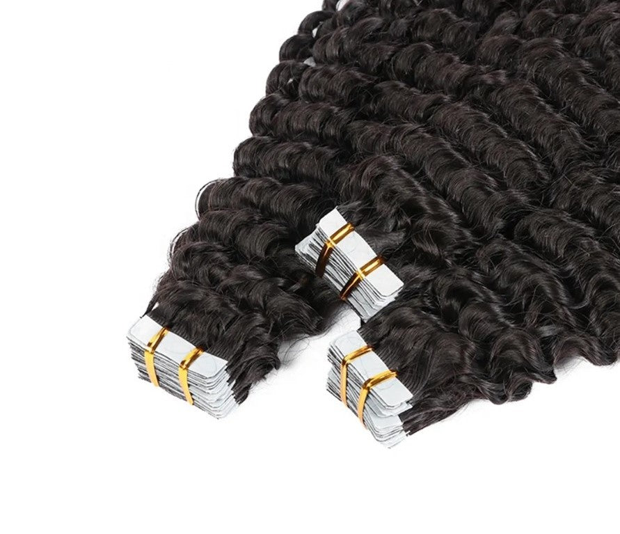 Tape-In Extensions – Deep Wave (20pcs/50g) | 100% Pure Virgin Human Hair