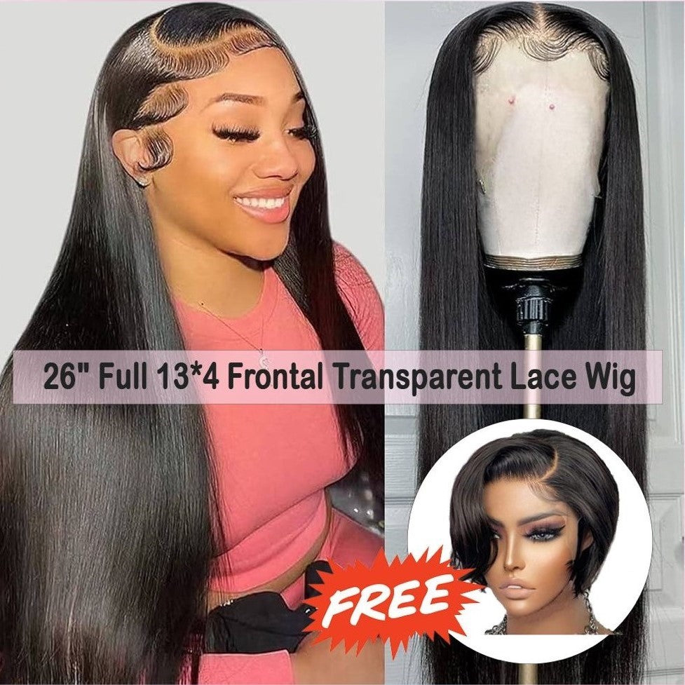 Straight Natural Black Wig | 100% Pure Virgin Human Hair | Transparent Swiss Lace